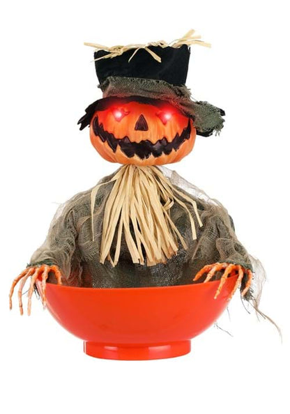 9-Inch Candy Bowl with Animated Pumpkin Scarecrow Decoration - US 7081