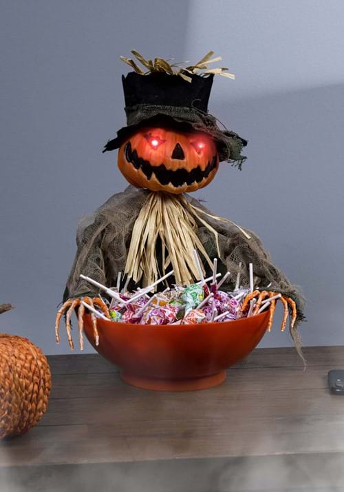 9-Inch Candy Bowl with Animated Pumpkin Scarecrow Decoration - US 7081