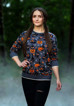 Adult Quirky Kitty Halloween Sweater - US 9958