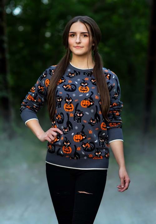 Adult Quirky Kitty Halloween Sweater - US 9958