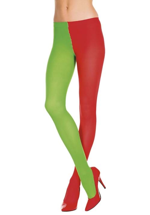Women's Red and Kelly Green Opaque Jester Tights - US 2426