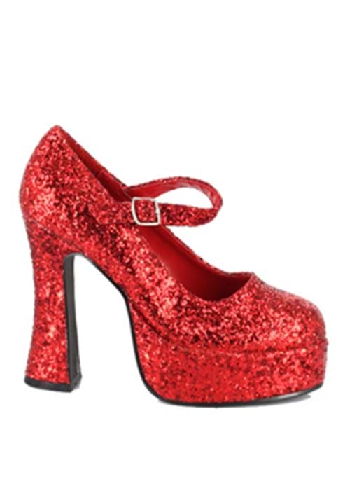 Women's Red Glitter Platform Mary Jane Shoes - US 1319