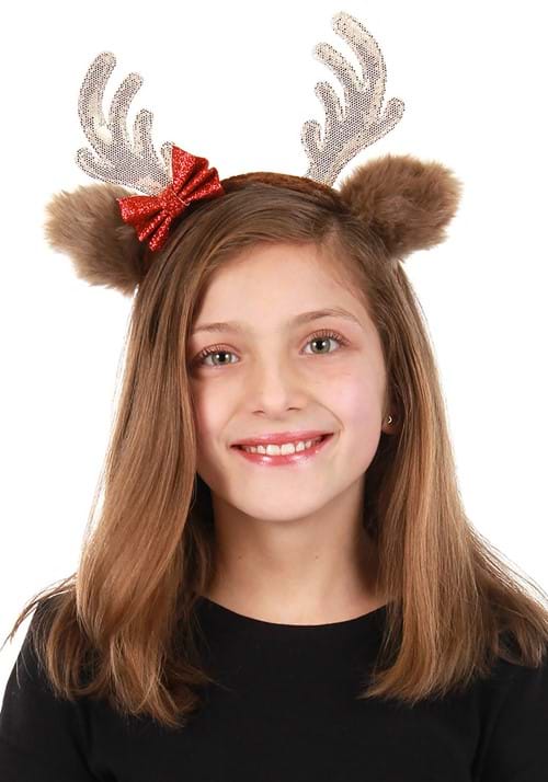 Reindeer Glitter Bow Silver Costume Headband - US 5634