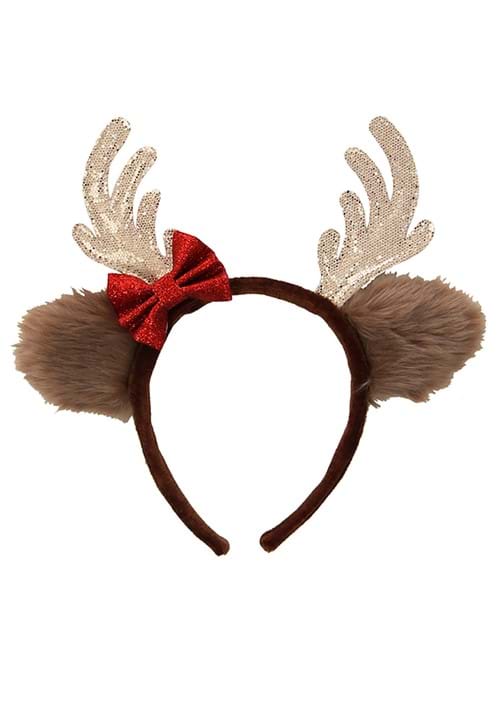Reindeer Glitter Bow Silver Costume Headband - US 5634