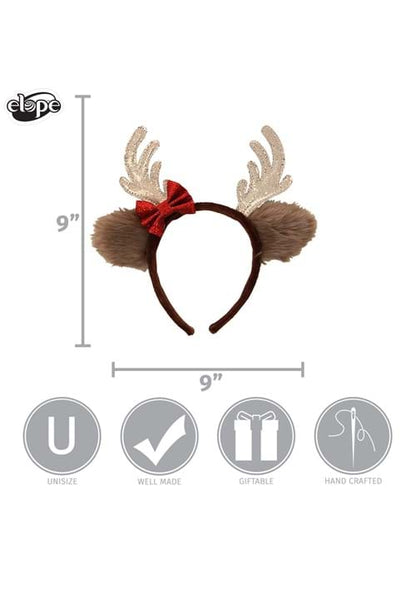 Reindeer Glitter Bow Silver Costume Headband - US 5634