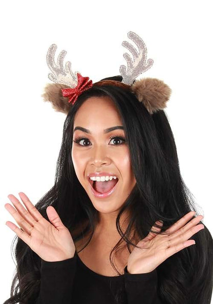 Reindeer Glitter Bow Silver Costume Headband - US 5634