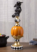 17-Inch Resin Black White Orange and Gold Finial with Flying Witch Decoration - US 1111