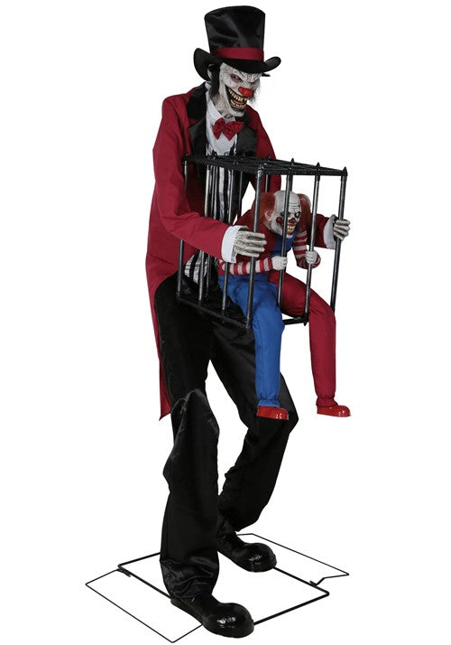7FT Rotten Ringmaster with Clown Cage Animatronic Decoration - US 8308
