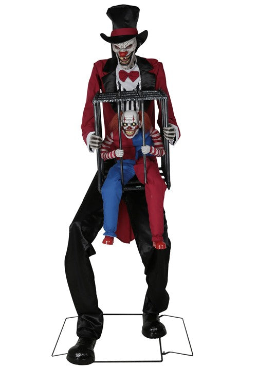 7FT Rotten Ringmaster with Clown Cage Animatronic Decoration - US 8308