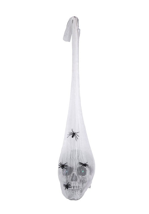 27-Inch Sound Activated Animated Hanging Skull with LED Lights Decoration - US 7295