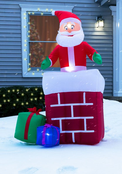 5ft Inflatable Animated Santa in the Chimney Christmas Decoration - US 4098