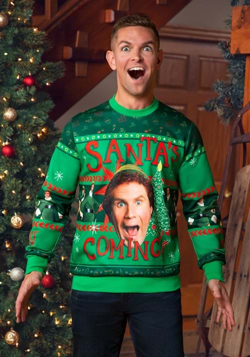 Santa's Coming Elf Adult Ugly Christmas Sweatshirt - US 6619