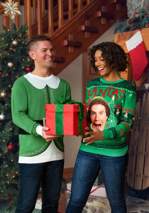 Santa's Coming Elf Adult Ugly Christmas Sweatshirt - US 6619
