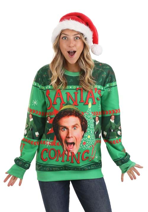 Santa's Coming Elf Adult Ugly Christmas Sweatshirt - US 6619