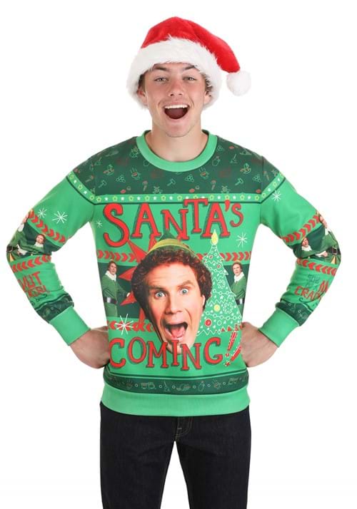 Santa's Coming Elf Adult Ugly Christmas Sweatshirt - US 6619