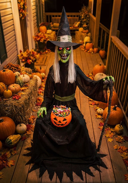 4FT Seated Cackling Witch Animatronic Decoration - Scream Saver - US 7675