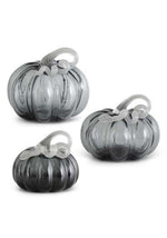 Set of 3 Gray Glass Pumpkins Holiday Decoration - US 5156