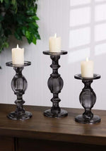 Set of Three Transparent Gray Glass Candleholders - US 8510