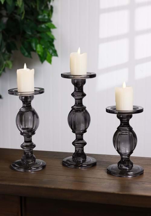Set of Three Transparent Gray Glass Candleholders - US 8510