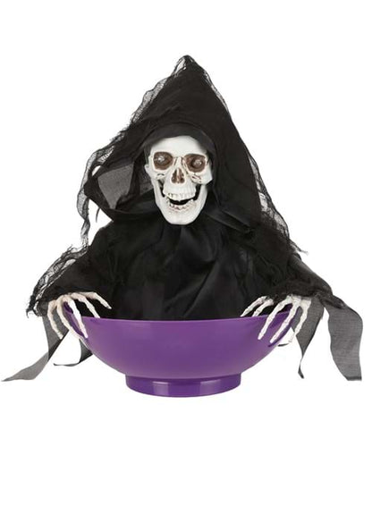 9-Inch Animated Candy Bowl with Shaking Reaper Decoration - US 3379