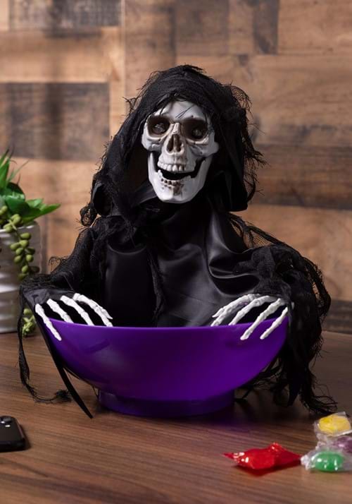 9-Inch Animated Candy Bowl with Shaking Reaper Decoration - US 3379