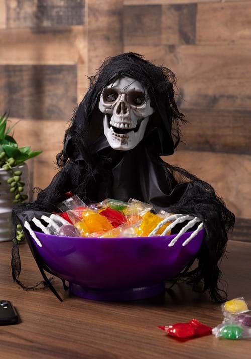 9-Inch Animated Candy Bowl with Shaking Reaper Decoration - US 3379