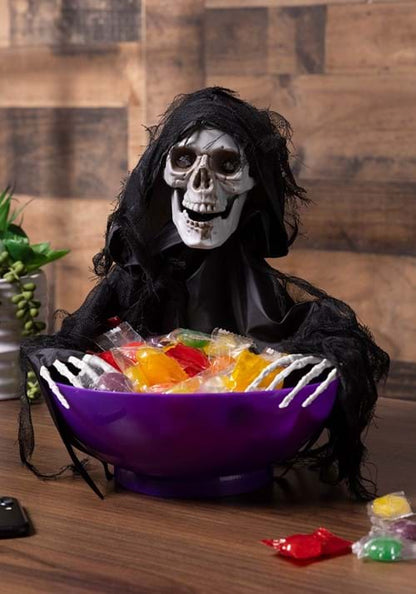 9-Inch Animated Candy Bowl with Shaking Reaper Decoration - US 3379