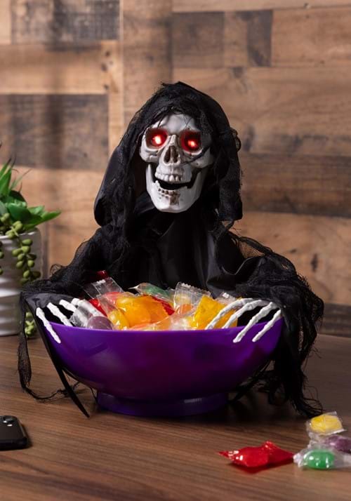 9-Inch Animated Candy Bowl with Shaking Reaper Decoration - US 3379