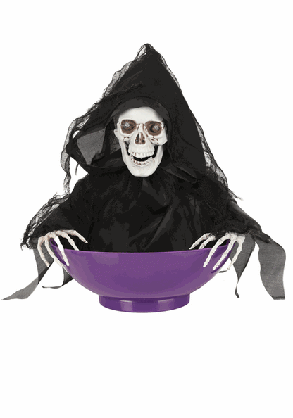 9-Inch Animated Candy Bowl with Shaking Reaper Decoration - US 3379