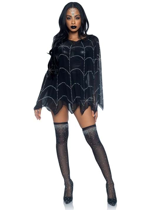 Sheer Rhinestone Spiderweb Poncho Costume - US 6833