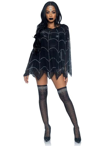 Sheer Rhinestone Spiderweb Poncho Costume - US 6833