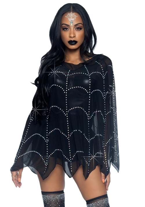 Sheer Rhinestone Spiderweb Poncho Costume - US 6833
