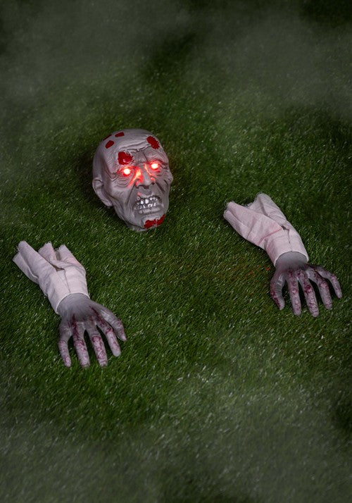 Zombie Head and Hands with Lights Halloween Decoration - US 6278