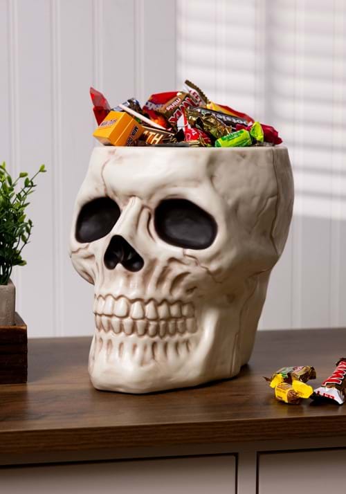 9-Inch Skull Halloween Candy Bowl Decoration - US 7134
