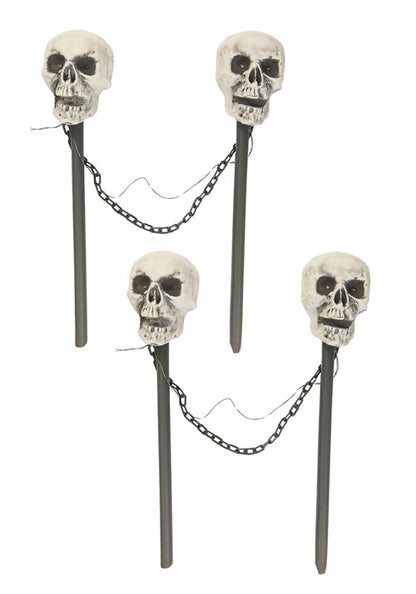 24-Inch Light Up 4 Piece Skull Pathway Decoration - US 0586