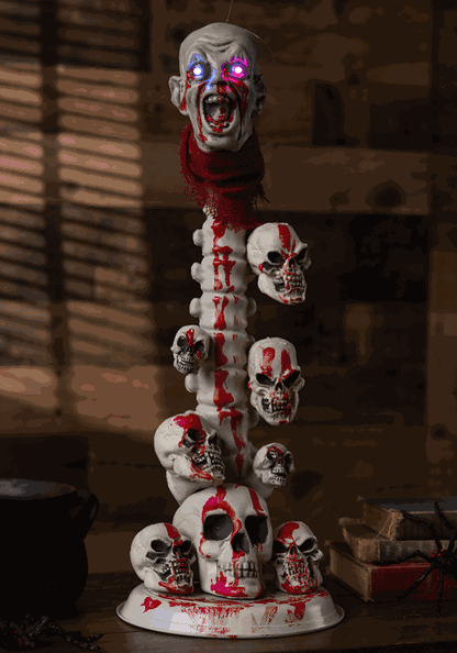22-Inch Skull Pillar with Light Up Eyes Decoration - US 4685
