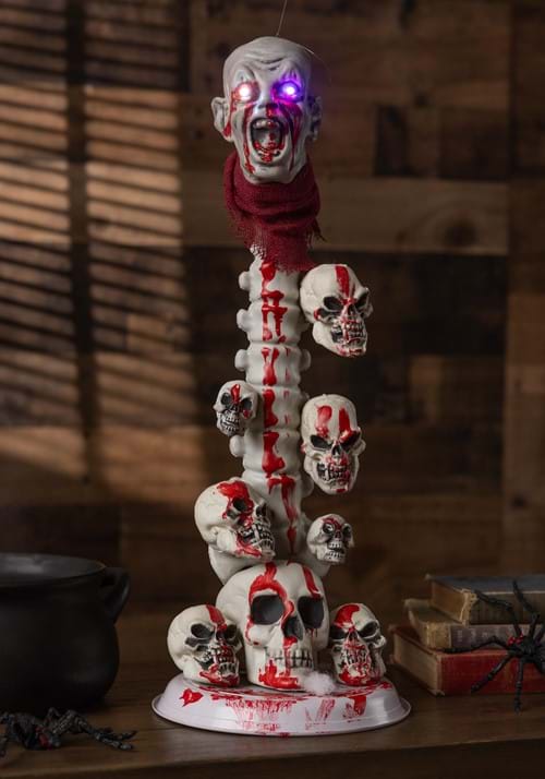 22-Inch Skull Pillar with Light Up Eyes Decoration - US 4685