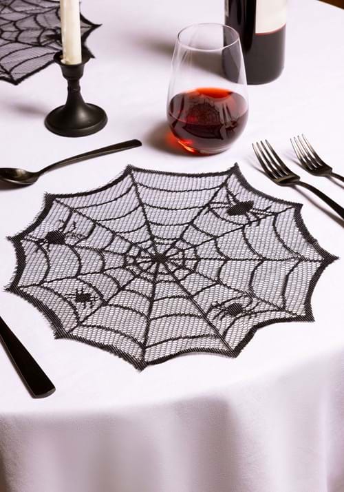 12-Inch Black Spider Web Placemat Table Decoration - US 7830