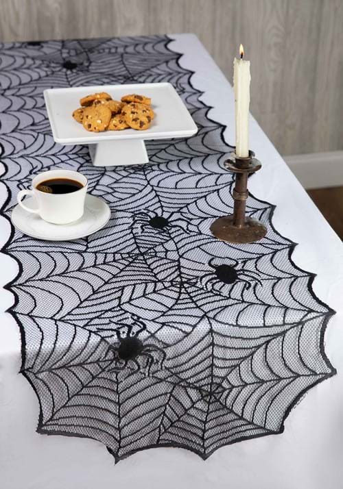 72"L x 18"W Spider Web Black Table Runner Decoration - US 5882