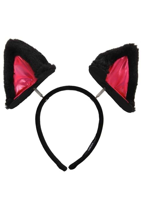 Springy Cat Ears Plush Black Costume Headband - US 9839