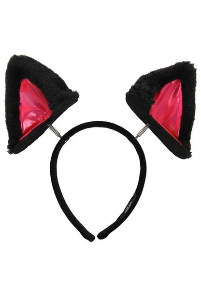 Springy Cat Ears Plush Black Costume Headband - US 9839