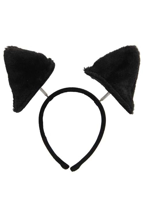 Springy Cat Ears Plush Black Costume Headband - US 9839