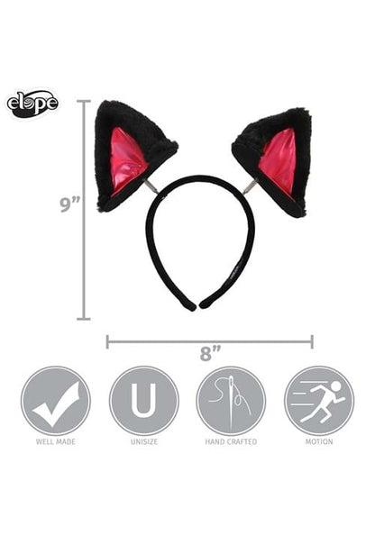 Springy Cat Ears Plush Black Costume Headband - US 9839