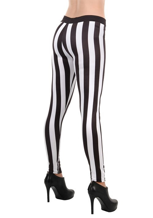 Women's Black and White Striped Costume Leggings - US 3271