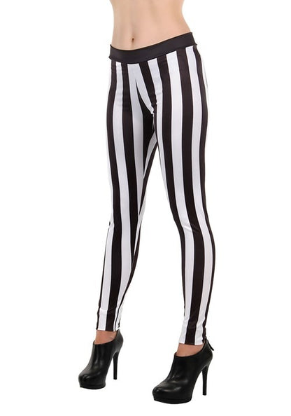 Women's Black and White Striped Costume Leggings - US 3271