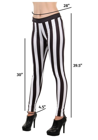Women's Black and White Striped Costume Leggings - US 3271