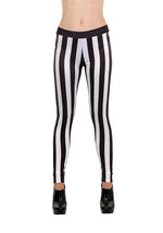 Women's Black and White Striped Costume Leggings - US 3271