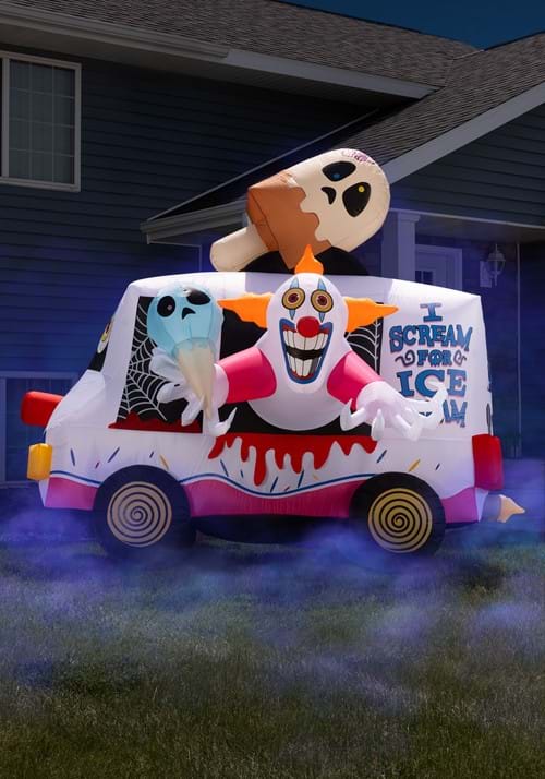8FT Inflatable Killer Evil Clown Sweet Shrieks Ice Cream Truck Halloween Decoration - US 9602