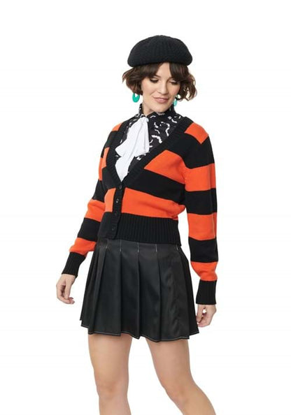 Unique Vintage Spooky Cat Striped Cardigan for Adults - US 3545