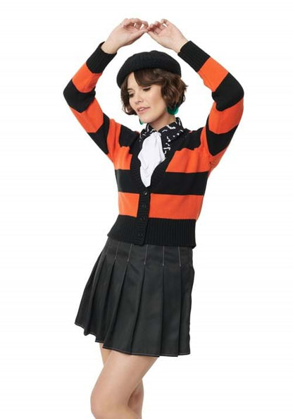 Unique Vintage Spooky Cat Striped Cardigan for Adults - US 3545